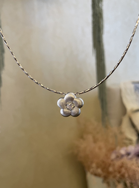 新中式梅花925银项链女意大利拉丝工艺立体花朵纯手工项圈高级感