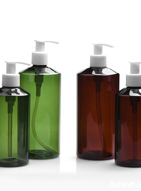 工厂直供300ml500ml斜肩瓶绿色棕色瓶塑料开关泵按压式洗发水分装