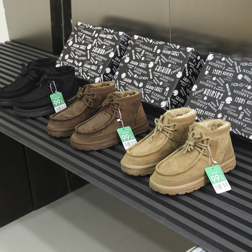 超值公司单 仿羊毛加厚一体 冬季男士加绒保暖工装系带休闲雪地靴 - 图2