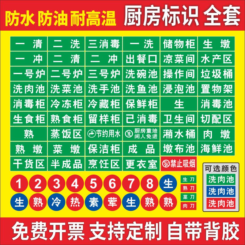 一清二洗三消毒全套厨房标识贴纸餐厅幼儿园食堂检查指示牌标签贴 - 图0