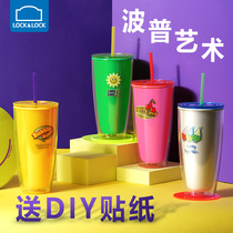 Music Buckle Lebuckle Head Big Sucker Mug Cup Adult Mug Plastic Tea Cup Large Capacity Adolescent Girl With Hand Cup Cute Water Cup