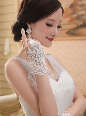 蕾丝花边镂空镶钻网纱手套