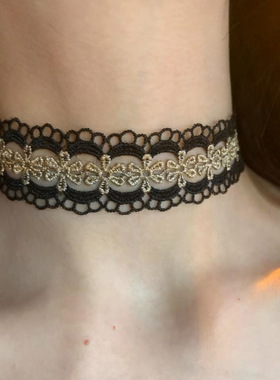 千禧唱片黑金蕾丝花边choker项圈女高级感锁骨链颈链波西米亚风潮