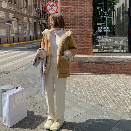 Шерстяные штаны, большой размер, высокая талия, свободный прямой крой, по фигуре