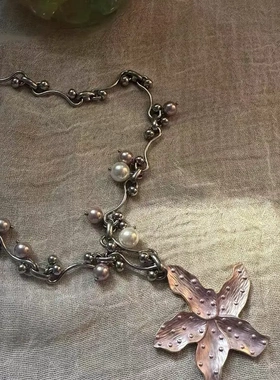 原创设计 【海洋星星】海星花朵钛钢粉紫珍珠项链choker锁骨链