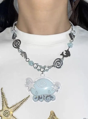 清脆海洋*水族館の*原创水母幻想项链金属小众设计感项链颈饰
