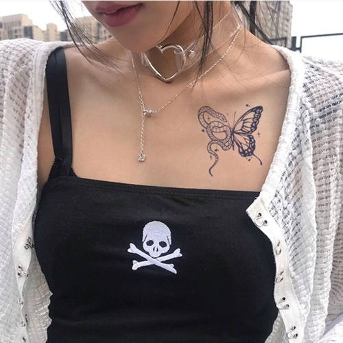 网红同款手臂蛇缠花纹身贴果汁草本蝴蝶蛇手指锁骨纹身防水持久潮 - 图0