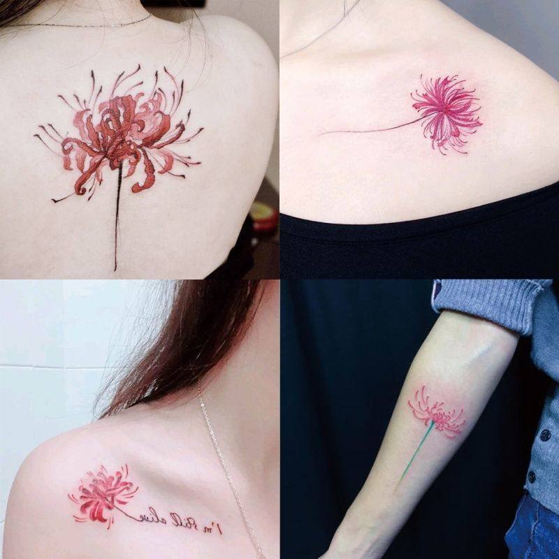 彼岸花纹身贴防水女持久仿真花锁骨胸前半永久网红小图案文身贴纸_虎窝淘