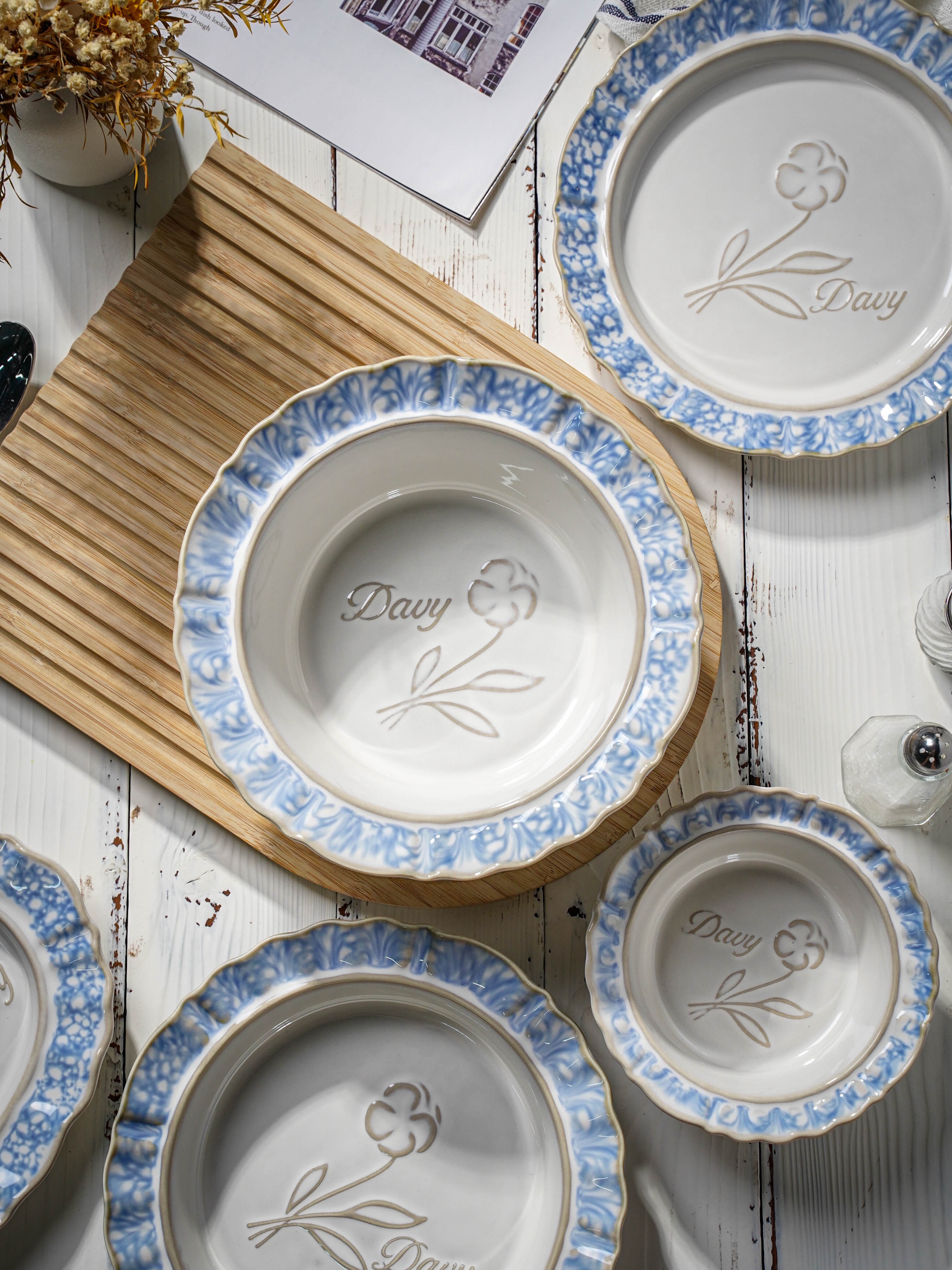 悦檬食器 法式水蓝陶瓷餐具釉下彩家用礼盒套装氛围感大气盘子碗 - 图1