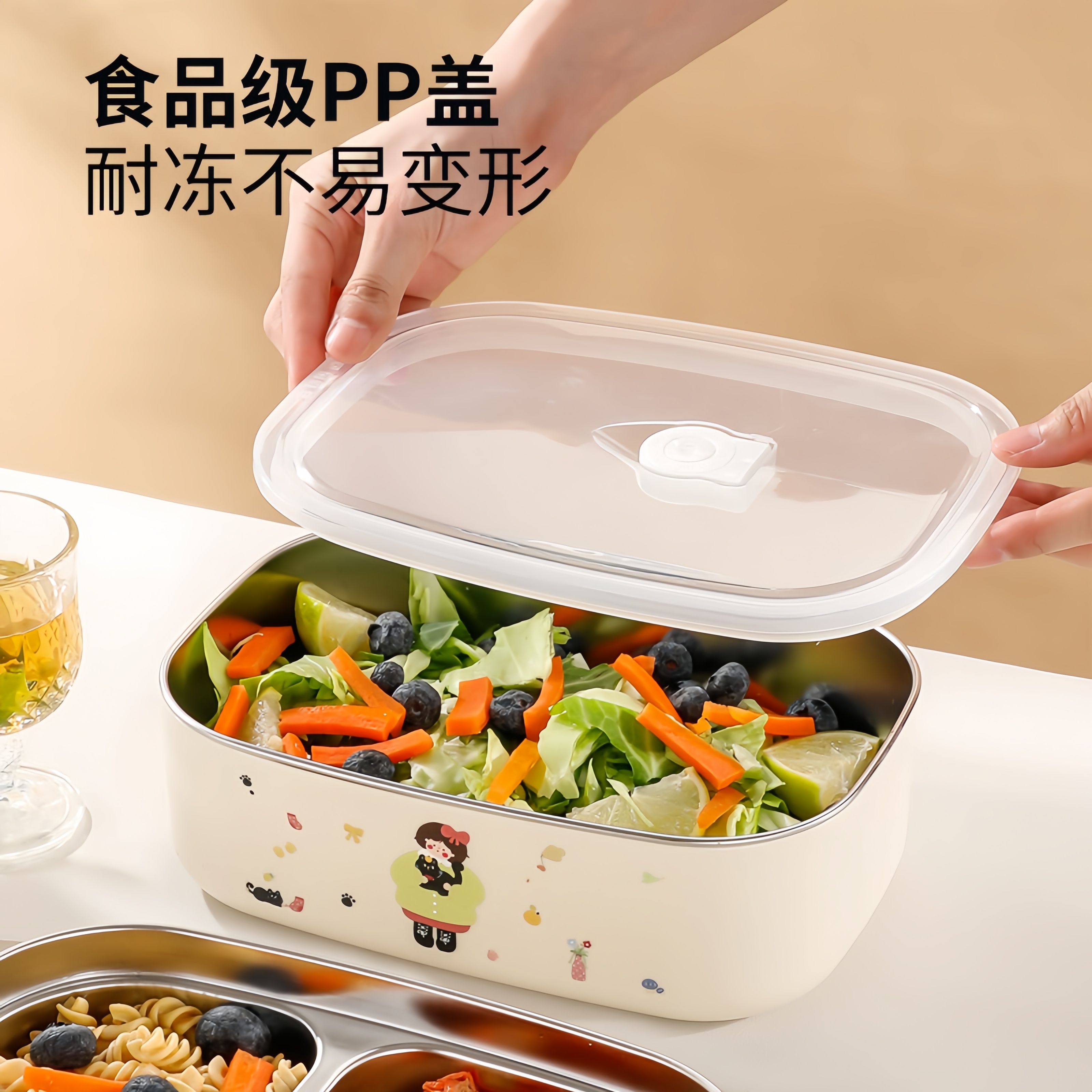 304不锈钢饭盒上班族2025新款学生分格餐盒可微波炉加热便当盒子 - 图3