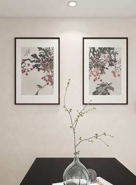手绘荔枝国画餐厅二联挂画
