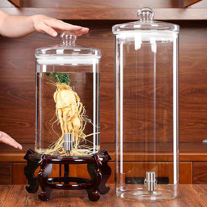 Food-grade glass wine bottle for household use of high-end ginseng medicinal materials, special wine glass bottle with faucet sealed container