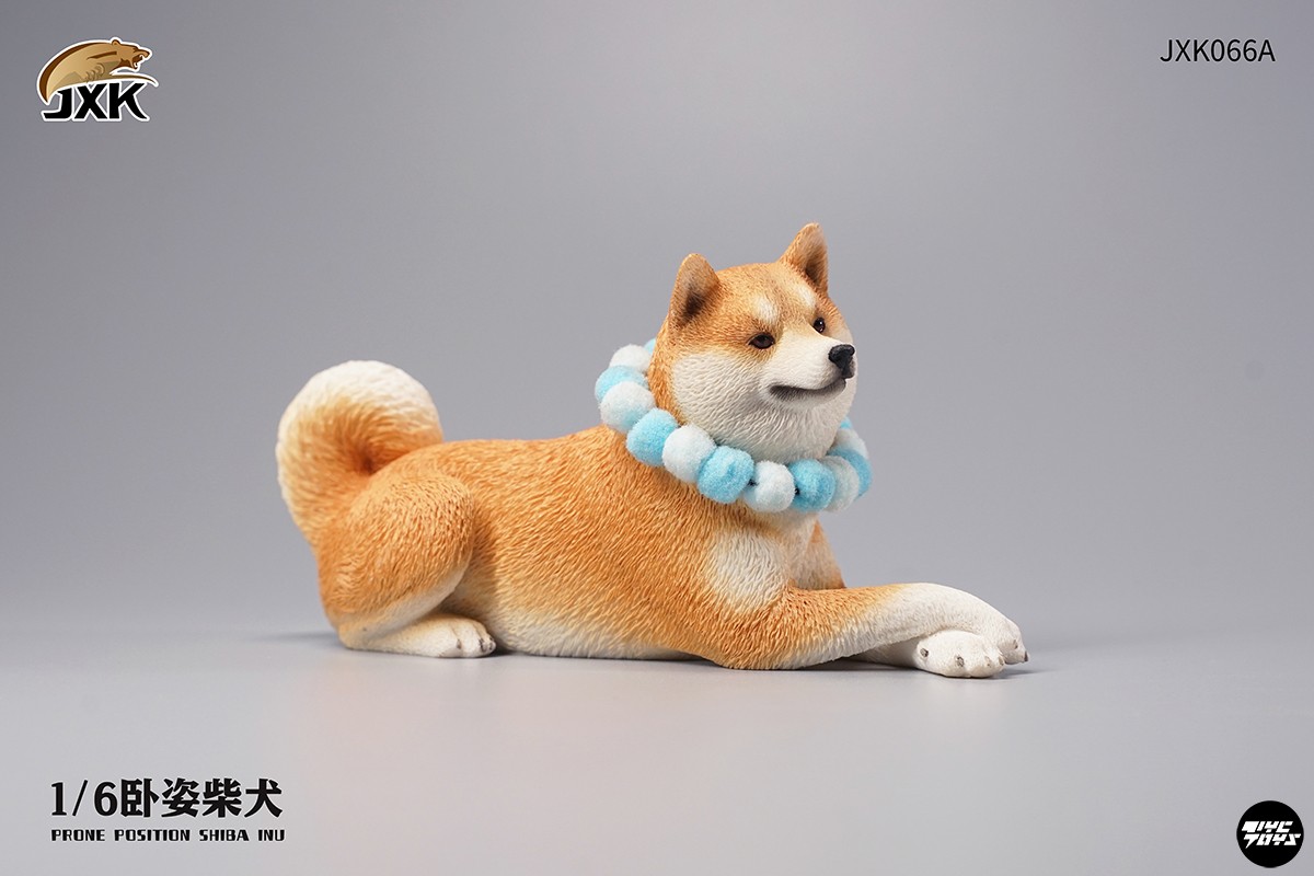 【TYCTOYS】现货 JXK 1/6 毛绒项圈 卧姿柴犬 日式宠物仿真摆件 - 图1