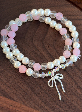 蝴蝶结珍珠双层叠戴手链