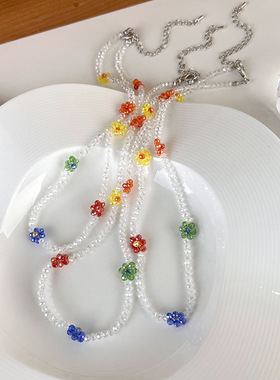 夏季彩色串珠花朵项链可爱甜美小众简约百搭超仙学生新款锁骨链女