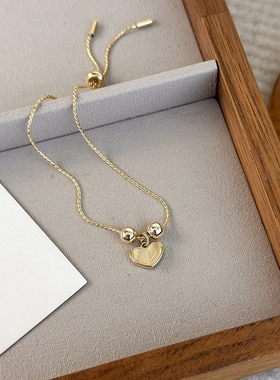 ins小众甜美少女手链韩版气质简约手串猫眼石桃心吊坠手镯手环女