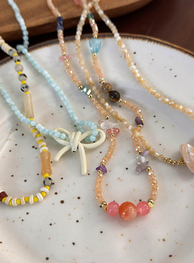 迷尚优品天然石玻璃圆珠链女