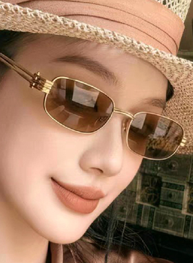 欧美方形太阳眼镜女金属小框墨镜