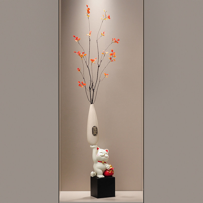 入户门玄关招财猫细长竖高花瓶摆件高级感客厅电视柜花艺装饰礼品,淘宝优惠券,粉丝福利购,淘宝优惠卷