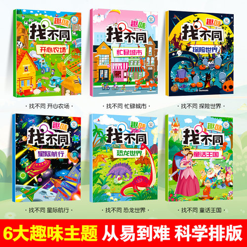 大开本 趣味找不同专注力训练书 全套6册注意力训练6岁以上找茬书籍高难度思维逻辑观察力儿童幼儿园益智力图绘本5-8-10岁7-12岁 - 图3