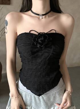 新款纯欲辣妹挂脖玫瑰花小吊带女