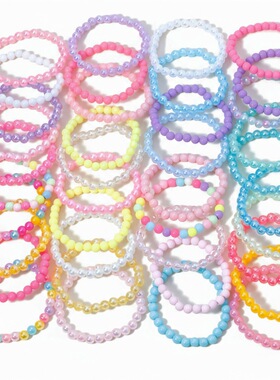 跨境彩色儿童串珠手链批发马卡龙女童公主风饰品亚克力手串