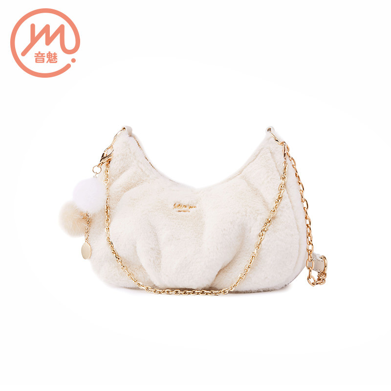 2020秋冬新款潮褶皱云朵毛绒斜挎包 音魅女士包袋