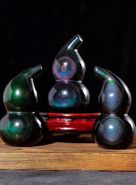 正品彩眼黑曜石葫芦摆件葫芦吉祥福禄水晶工艺品招财家居办公