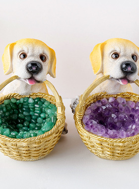 正品天然水晶碎石小夜灯狗狗金色竹篮创意usb插电家居水晶氛围灯