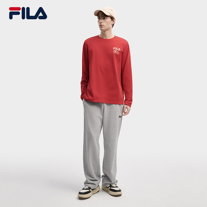 FILA 斐乐男女同款长袖T恤2026春新款情侣休闲海棠花红色长T恤,淘宝优惠券,粉丝福利购,淘宝优惠卷