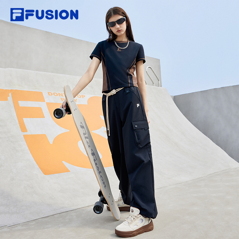 FILA FUSION斐乐潮牌运动t恤女2024夏季新款修身透气美式短袖t恤