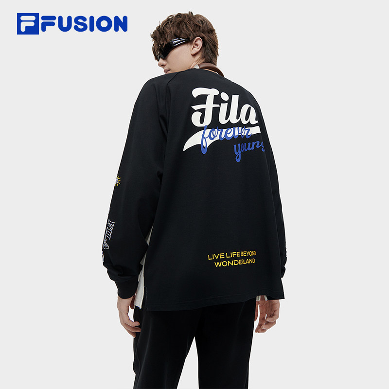 FILA FUSION斐乐潮牌男女同款针织长袖衫2023秋冬款纯棉拼接上衣,淘宝优惠券,粉丝福利购,淘宝优惠卷
