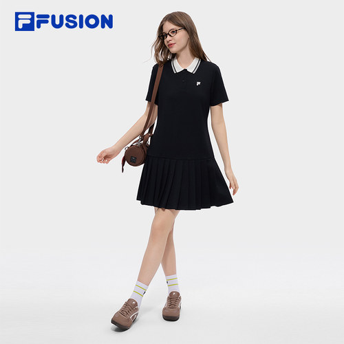 FILA FUSION斐乐潮牌女子针织连衣裙26夏季新款宽松POLO裙百褶裙 - 图0