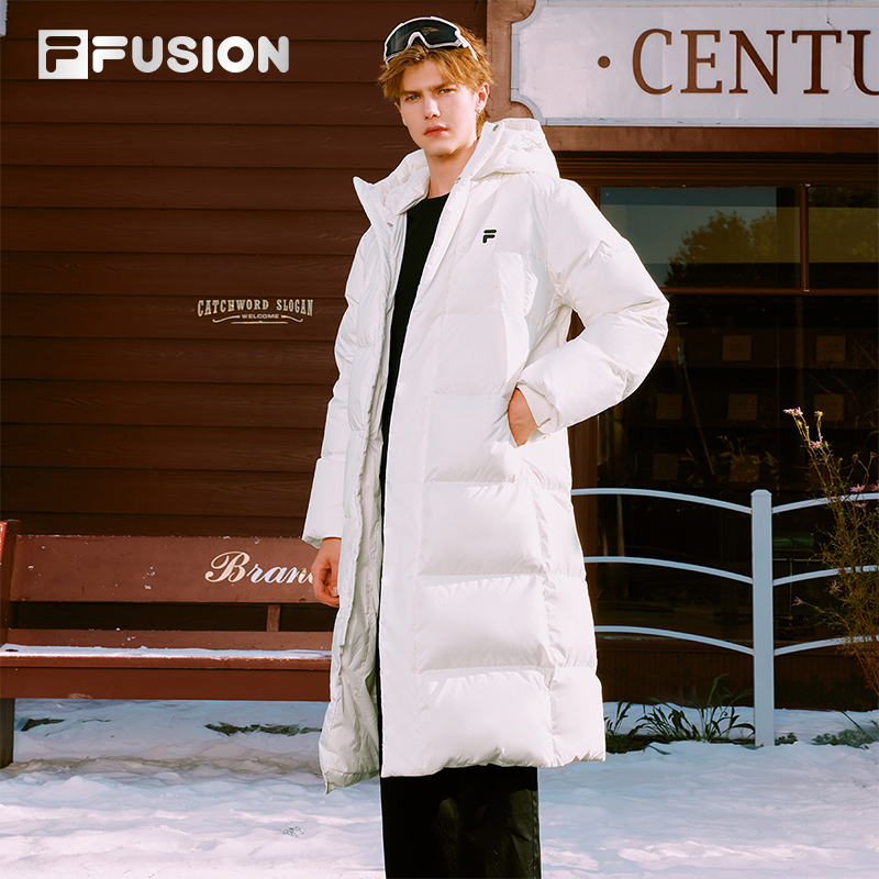 鹅绒FILA FUSION斐乐情侣款长款羽绒服2025冬季新款抗寒保暖外套 - 图1