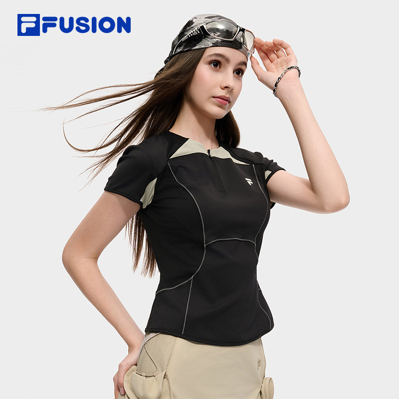 赵露思同款FILA FUSION斐乐女子短袖2025秋季新款时尚拼接修身T恤,淘宝优惠券,粉丝福利购,淘宝优惠卷