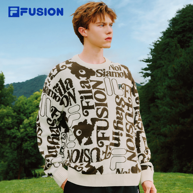 FILA FUSION斐乐潮牌情侣款编织衫女2025冬季新款休闲套头毛衣男,淘宝优惠券,粉丝福利购,淘宝优惠卷