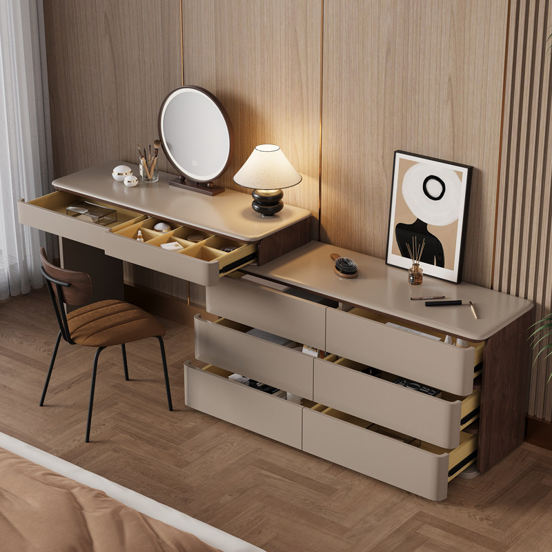 2025新款实木梳妆台卧室轻奢高级感伸缩化妆桌床尾收纳柜斗柜一体,淘宝优惠券,粉丝福利购,淘宝优惠卷