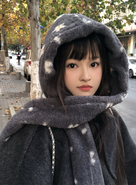 复古毛绒巴拉克拉法帽女款冬双层加厚护耳保暖帽子围巾一体显脸小