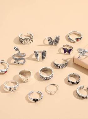 热销复古女士戒指16PCS Ring Retro Exaggerated Butterfly love
