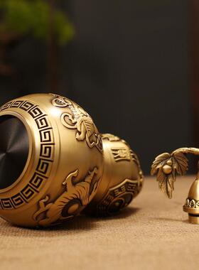 纯铜葫芦摆件四神兽葫芦挂件黄铜招财开口盖空心客厅卧室店铺装饰