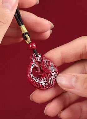 原矿朱砂上岸挂件本命年锦鲤吊坠女天然朱砂情侣女生项链好运礼物