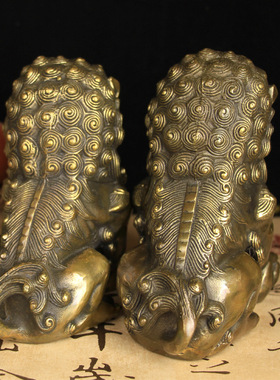 黄铜狮子摆件大号铜狮子一对雄狮大门门口摆设客厅家居装饰品