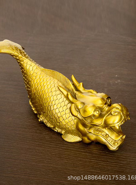 纯铜螭吻摆件龙头金鳌铜鸱吻瑞兽厨房西北角桌面镇尺龙鱼家居饰品