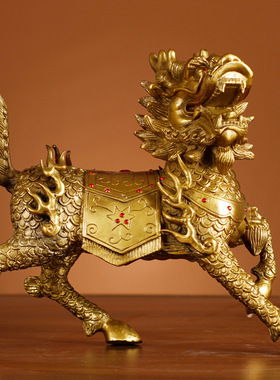 黄厂家批发黄铜钻石麒麟火麒麟家居金属工艺品礼品家居摆件大号