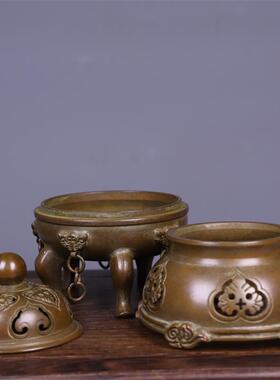 全铜仿古五足帝王炉檀香盘香茶道香熏摆件家用家居办公室书房茶桌