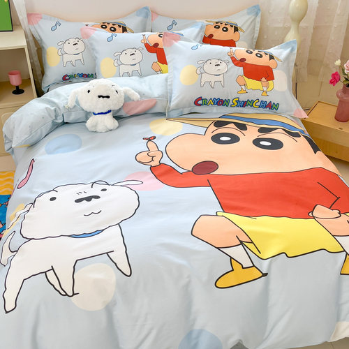 蜡笔小新卡通床品四件套全棉纯棉儿童床单被套学生宿舍床上三件套 - 图0