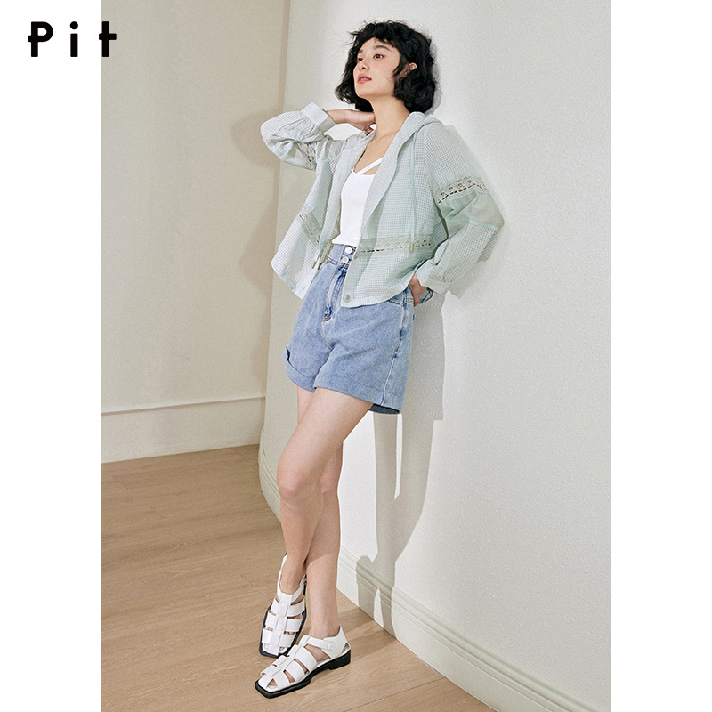 pit空调衫外套女2024春装新款短外套镂空拼接连帽肌理感轻薄上衣 - 图3