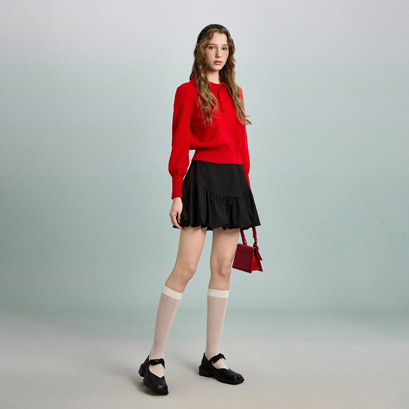 PIT复古国风娃娃领盘扣毛针织衫红色跨年新年百搭打底上衣内搭,淘宝优惠券,粉丝福利购,淘宝优惠卷