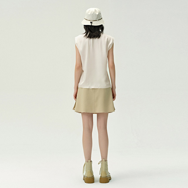 PIT retro solid color asymmetrical A-line workwear skirt for women 2025 summer slimming butt-covering hot girl short skirt