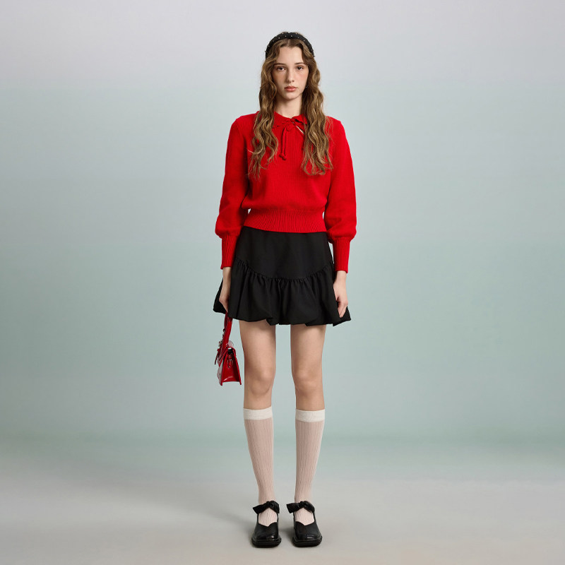 PIT复古国风娃娃领盘扣毛针织衫红色跨年新年百搭打底上衣内搭,淘宝优惠券,粉丝福利购,淘宝优惠卷